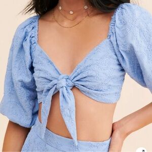 MINKPINK Blue Textured Puff Sleeve Blouse